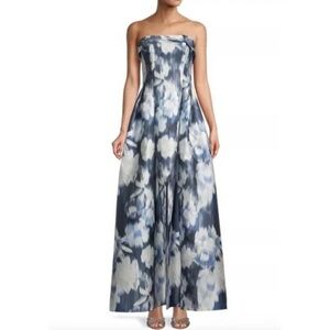 Sachin + Babi Strapless Floral Maxi Gown in Blue and White